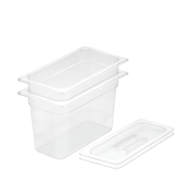 Transparent Polycarbonate GN Pan 1/3 Food Tray 200mm Bundle of 2 With Lid