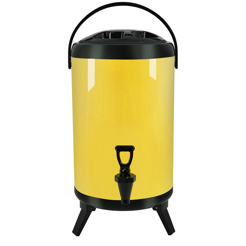 14L Stainless Steel Insulated Milk Tea Beverage Dispenser With Faucet Yellow