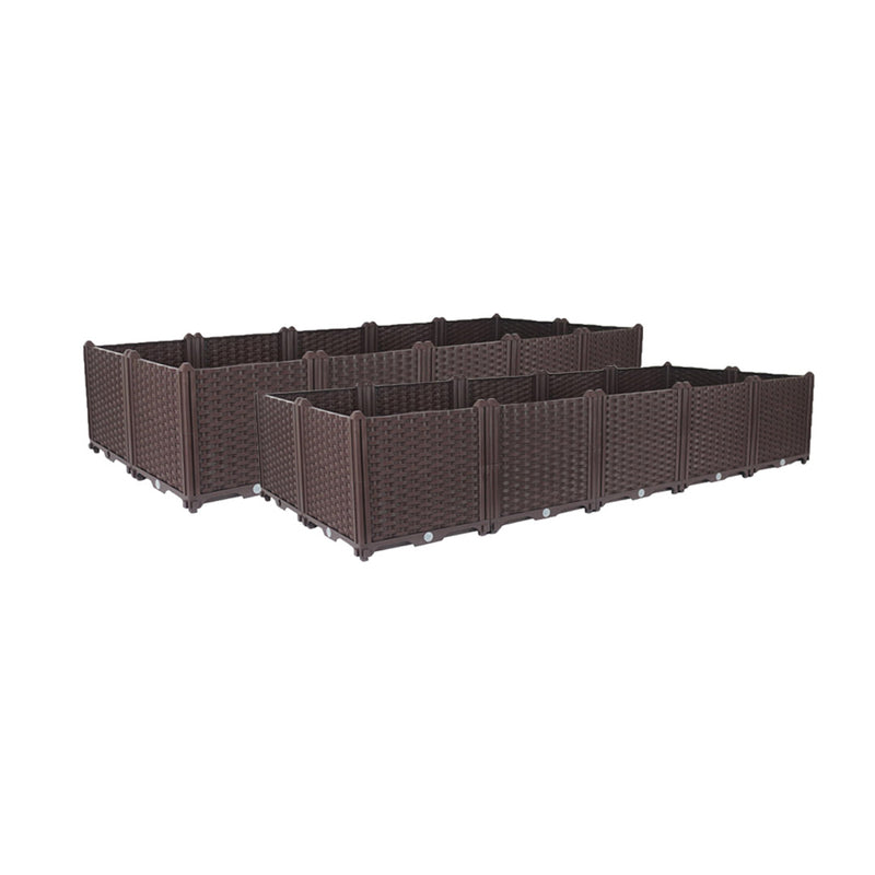2X Outdoor 200cm Raised Planter Box Dark Brown Self-Watering Polypropylene