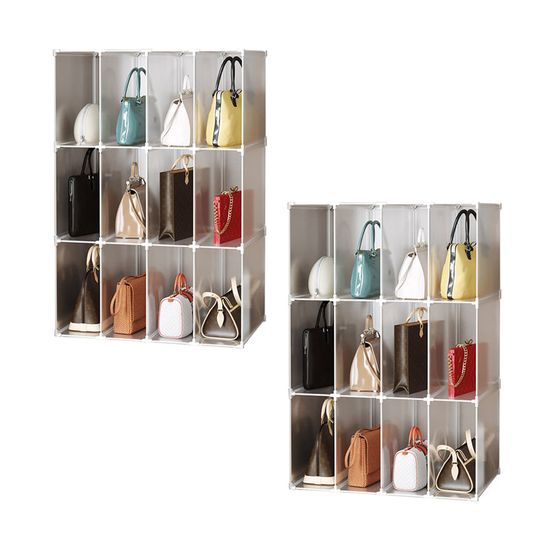 2X 3 Tier 12 Cube Polypropylene Bag Organizer Transparent Foldable 71x47x108cm
