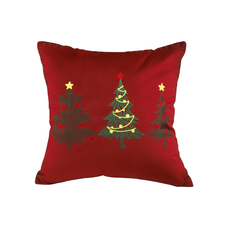 45cm Burgundy Red Throw Pillow Embroidered Christmas Trees Festive Cushion
