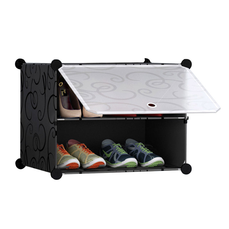 2 Tier Shoe Rack Organizer Large Capacity Stackable Black Portable Cabinet