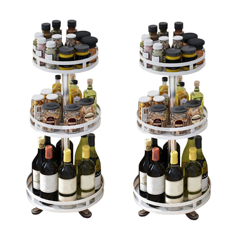 2X 3 Tier White Carbon Steel Rotating Kitchen Spice Rack Storage Shelf