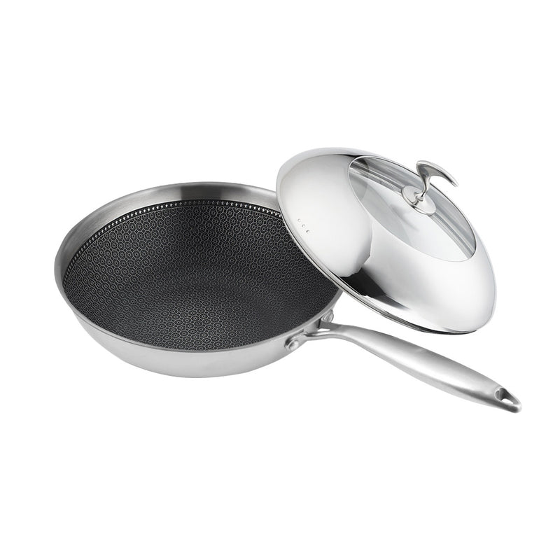 Stainless Steel Non-stick Frying Pan 30cm With Lid Ergonomic Handle Dishwasher Safe