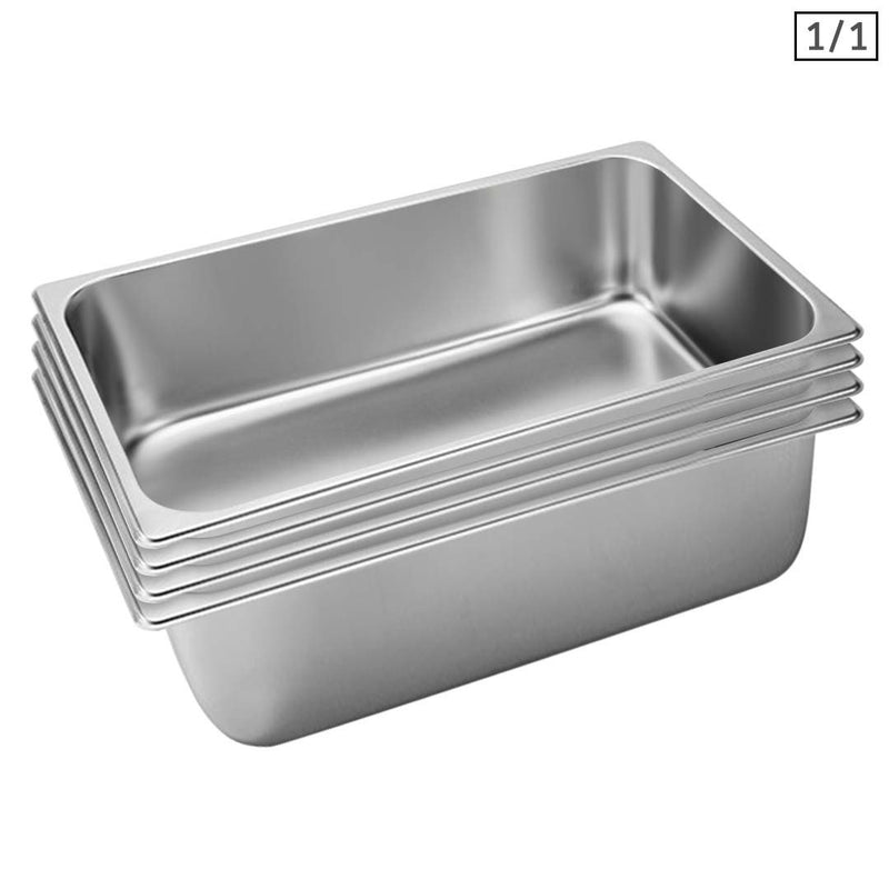 4X Full Size 1/1 Gastronorm Pan 53x32.5cm 20cm Deep Stainless Steel Stackable