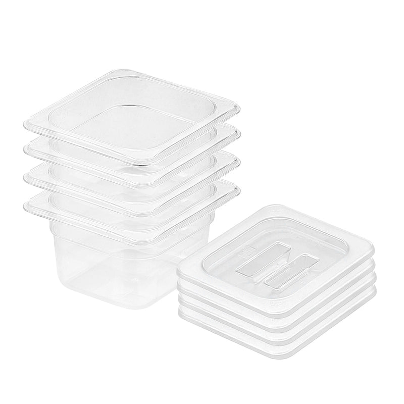 Clear Gastronorm GN Pan 1/6 Polycarbonate Food Tray with Lid Set of 4