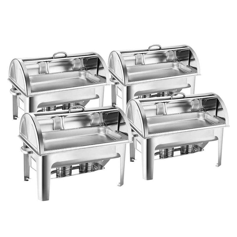 4X 9L Stainless Steel Roll Top Full Size Chafing Dish Food Warmer Mirror Finish