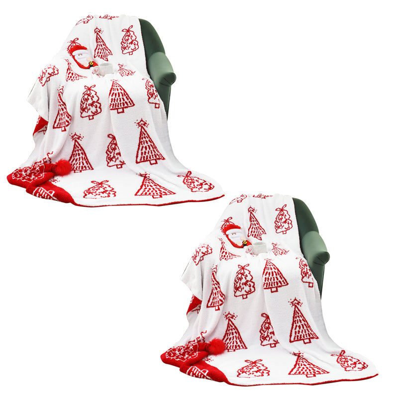 2X Throw Blanket 130x180cm Red Christmas Tree Design Cozy Half Fleece Holiday