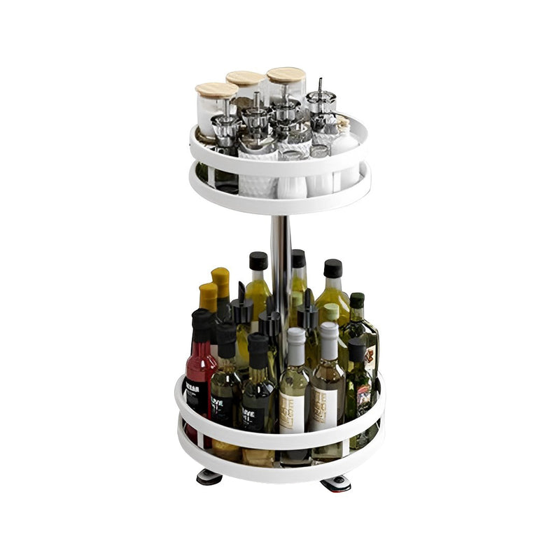 2 Tier Carbon Steel Round Rotating Kitchen Spice Rack White 25cmx25cmx43cm