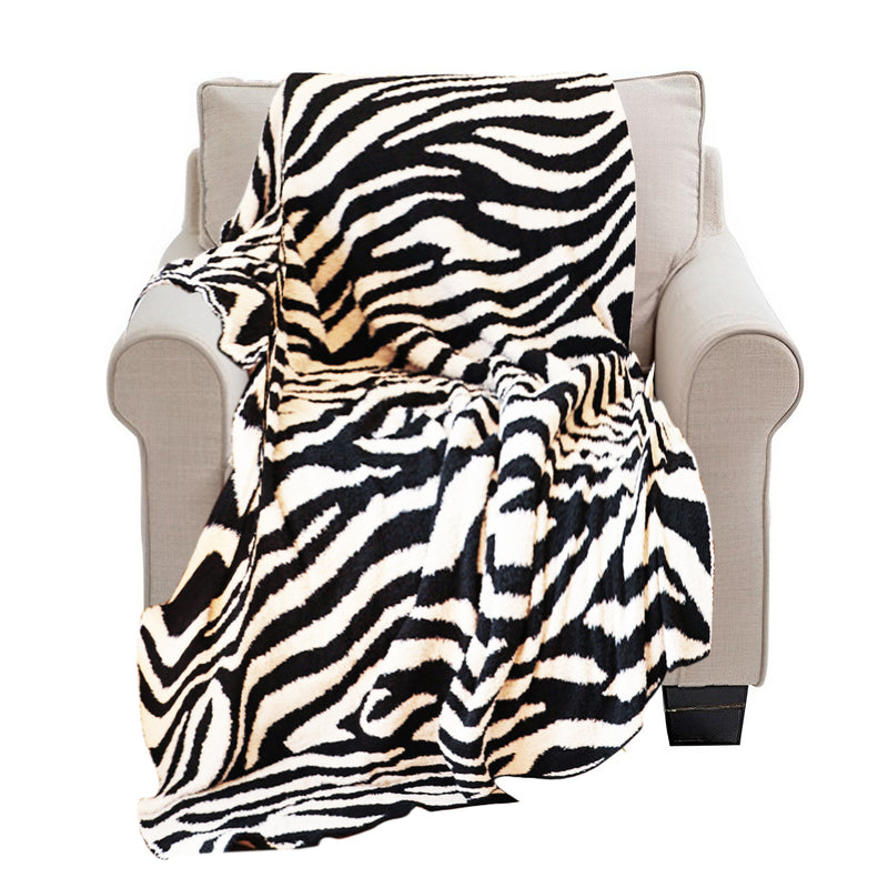 Throw Blanket Polyester 130x170cm Black White Zebra Print Half Fleece Lightweight