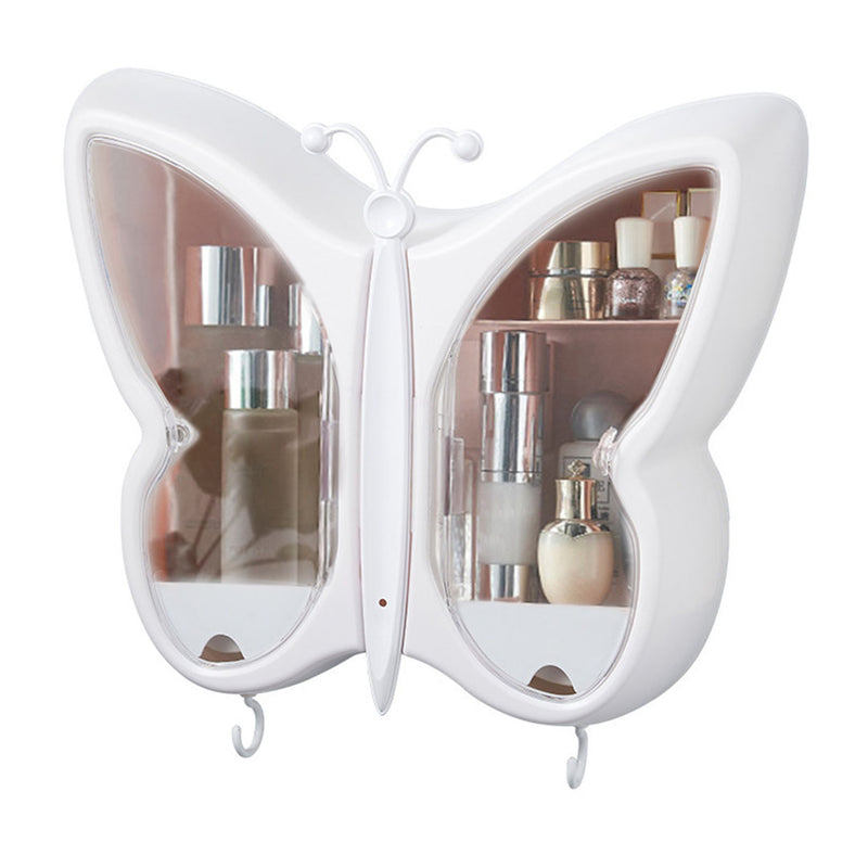 White Butterfly Wall Mounted Makeup Organizer Plastic Waterproof 42.5x11x36cm