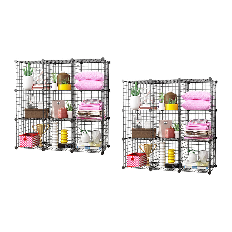 2X Black Portable 9 Cube Storage Organizer Foldable DIY Modular Space Saver