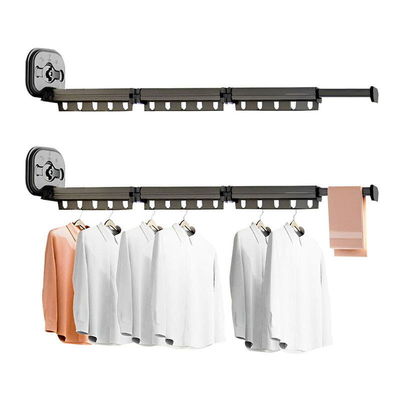 2X 127.5cm Wall Mounted Aluminum Clothes Dry Rack Retractable Foldable Gray 10kg