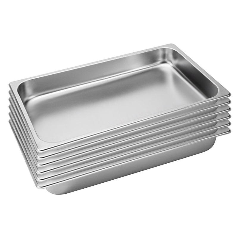 6X Gastronorm Stainless Steel Pans Full Size 6.5cm Deep Anti Jam Non Tarnish