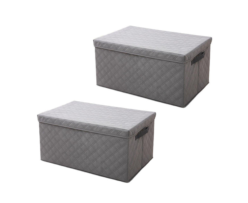 2X Medium Grey Non Woven Diamond Quilt Grid Storage Box 40x30x25Cm Lid