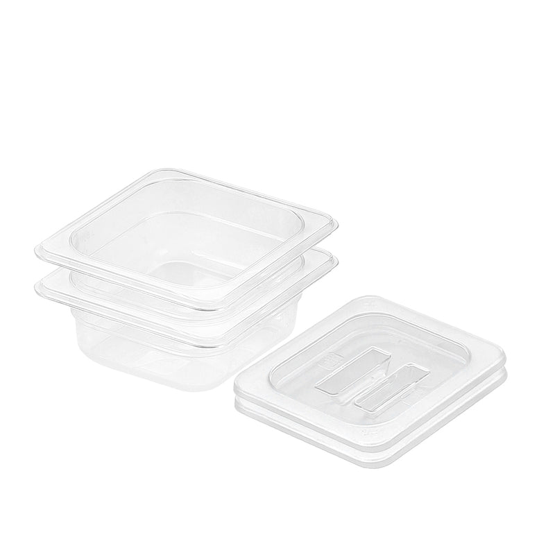 1/6 Gastronorm Pan 65mm Polycarbonate Clear With Lids Bundle of 2