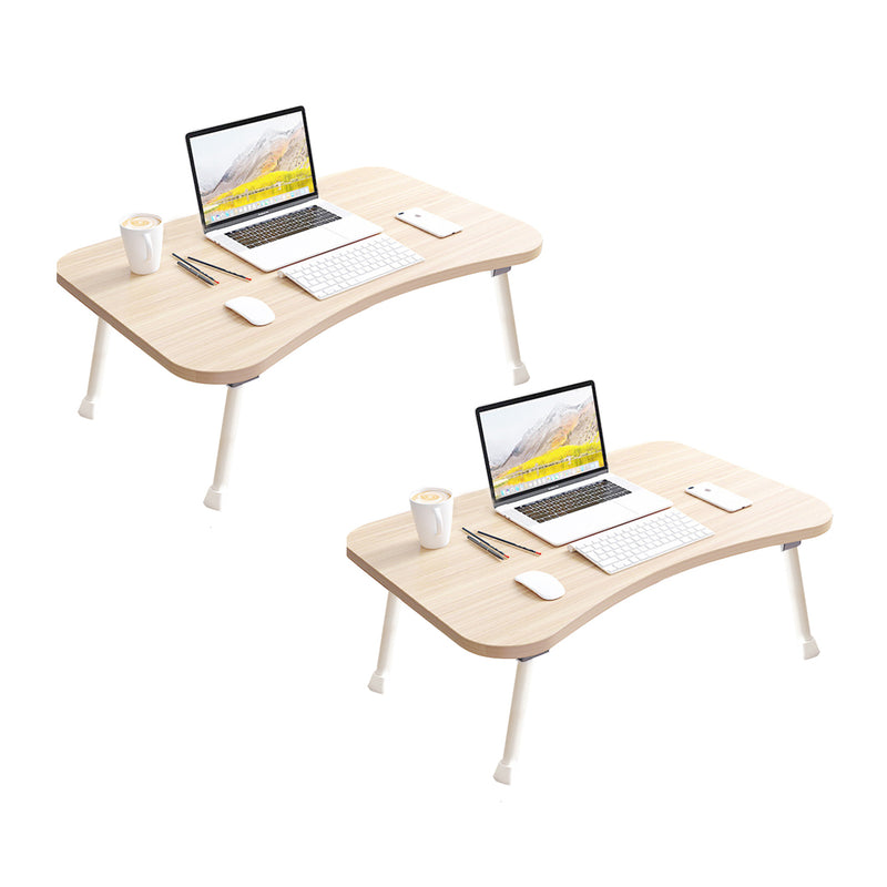 2X Beige Foldable Portable Bed Table MDF Aluminum Alloy Frame 60x40x28cm