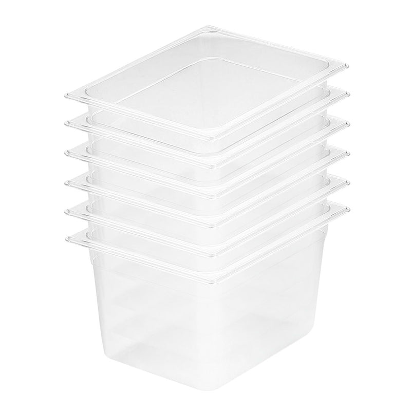 Clear Polycarbonate Gastronorm GN Pan Food Tray Set of 6 200mm Dishwasher-Safe