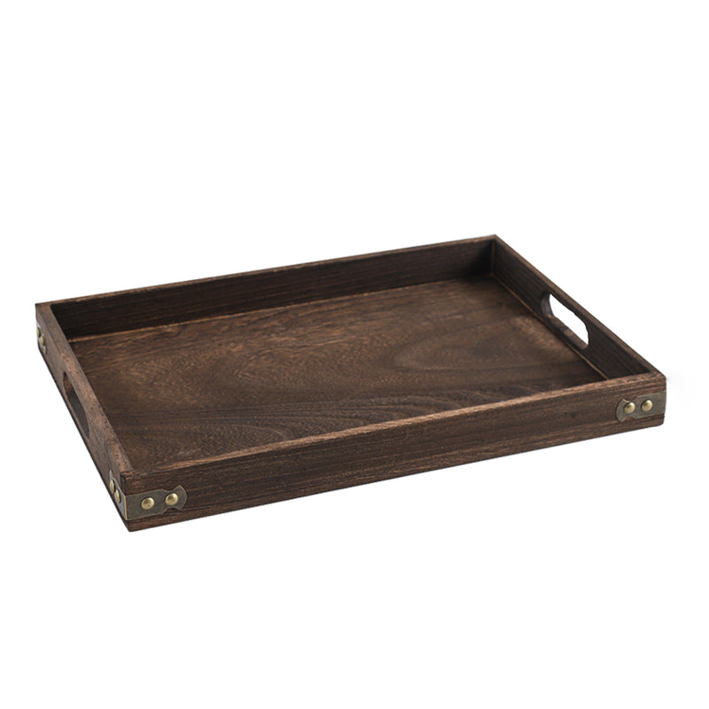Large Tung Wood Rectangle Serving Tray 40cmx28cmx4cm Walnut Brown