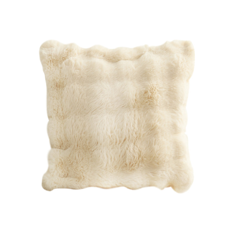 Polyester Throw Pillow 50cm Square Rabbit Motif Light Camel 14cm Thick
