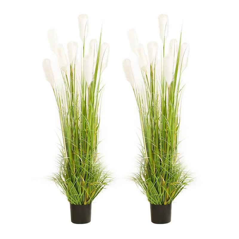 2X Wheat Plume Grass Artificial Plant 150cm Lifelike Green Black Metal Planter