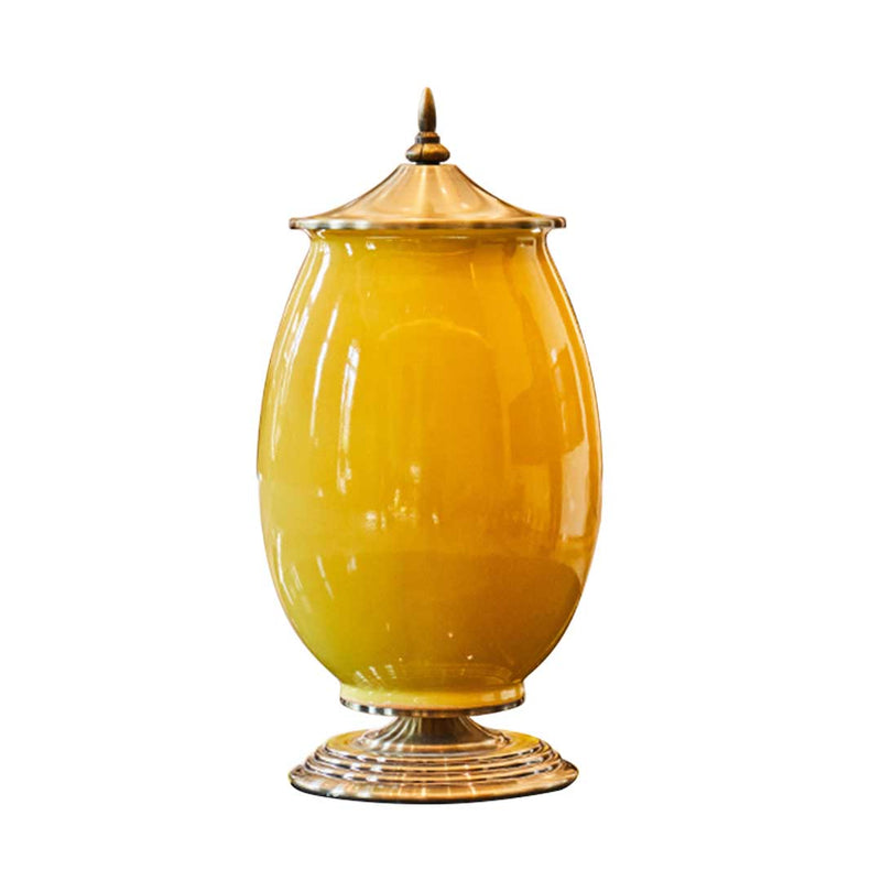 Ceramic Oval Flower Vase Gold Metal Base 40.5cm Yellow Home Decoration