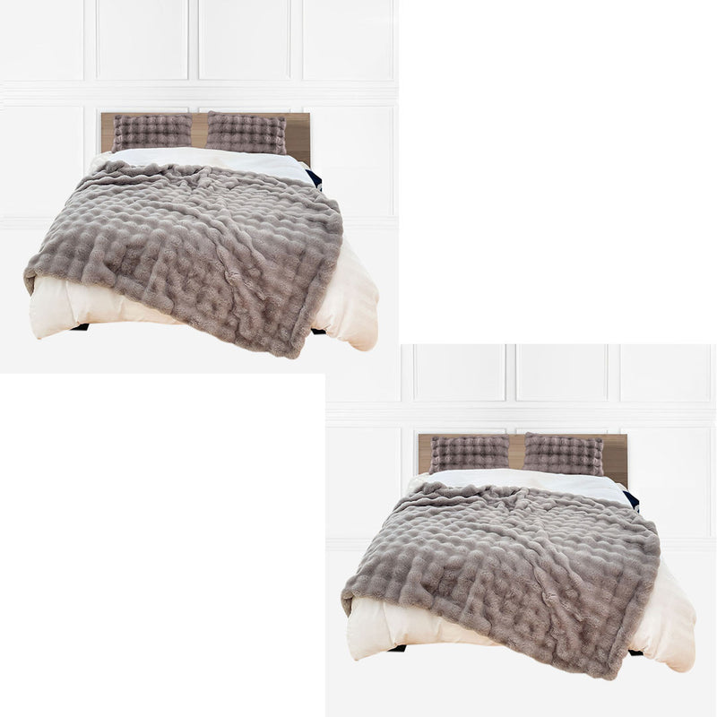 2X Throw Blanket Faux Fur Polyester 200x230cm Grey Plush Cozy