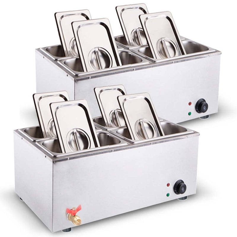 2X Stainless Steel Electric Bain Marie Food Warmer 4 X 1/2 GN Pan With Lid