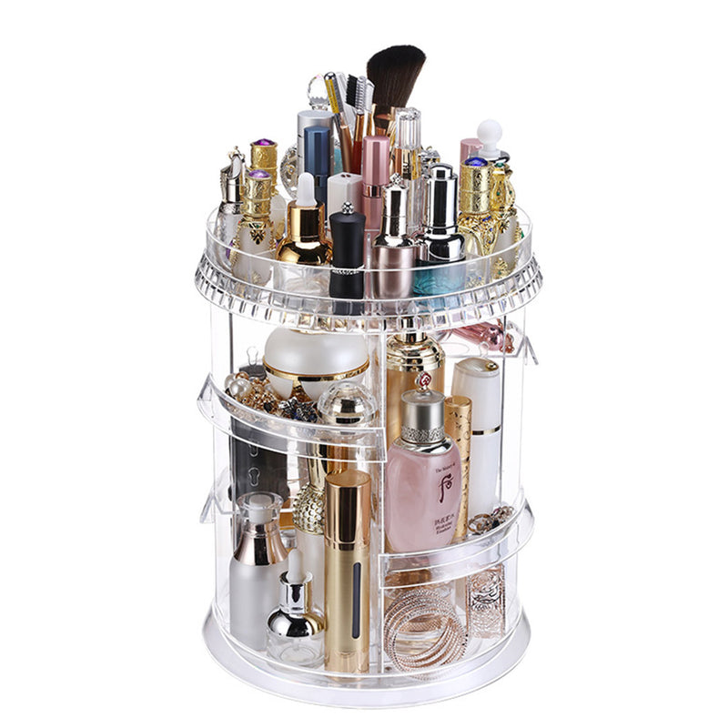 360 Degree Rotating Makeup Organizer Plastic Transparent Skincare Holder