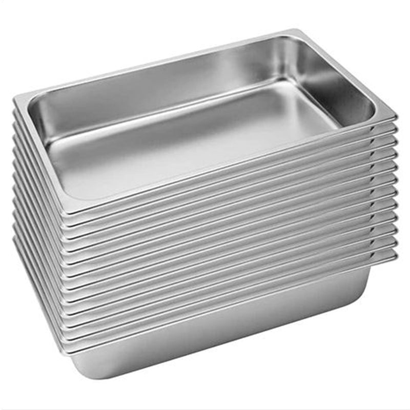 12X Full Size Gastronorm Pan Stainless Steel 10cm Deep Universal Fit Commercial Use