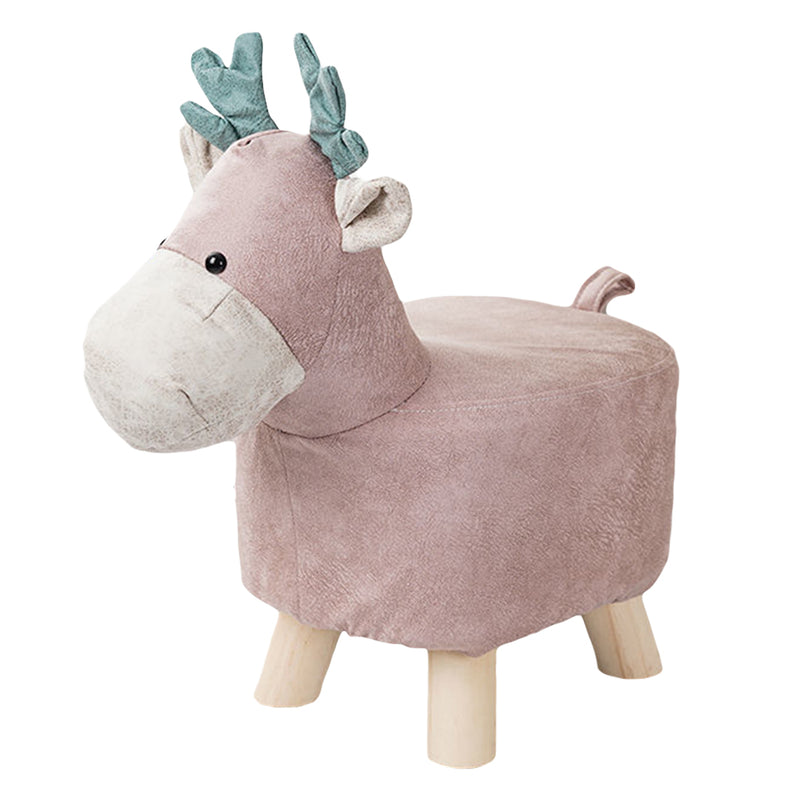 Pink Children Bench Deer Ottoman Stool PU Pine Wood Home Decor 28x26cm