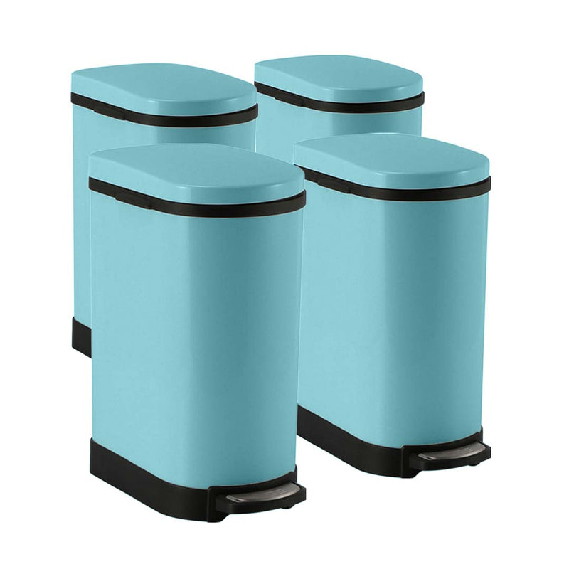 4X Pedal Bin Powder Coated Steel 10L U Shaped Soft Close Removable Inner Blue