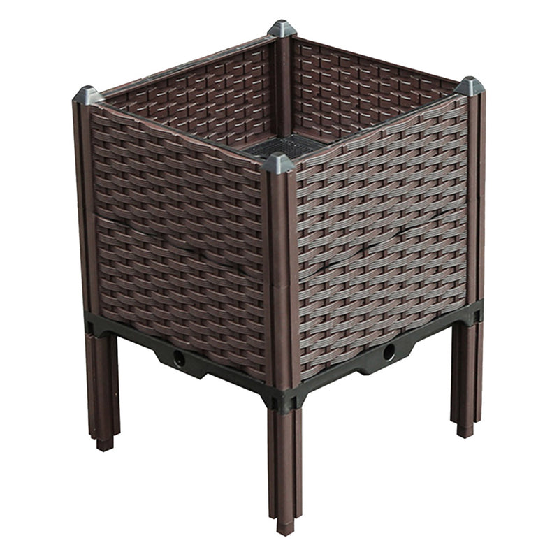 40cm Square Raised Planter Box PP Plastic 51cm Dark Brown Self Watering Legs