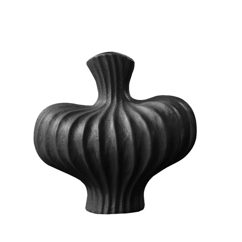 Small Matte Black Ceramic Ornament Vase 25X24cm Countertop Decor