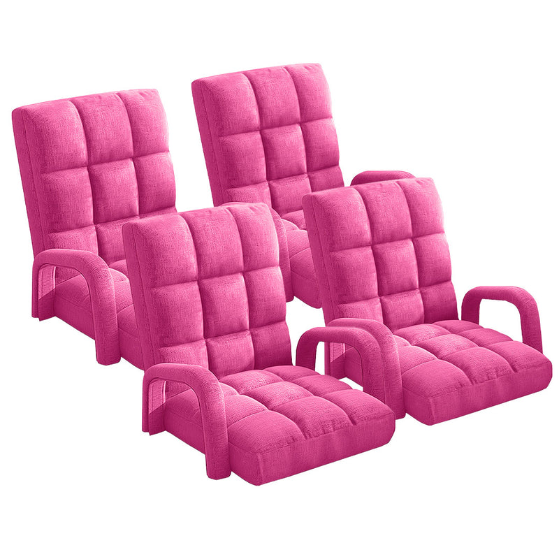 4X Foldable Linen Floor Recliner Chair With Armrest 135x58x20cm Adjustable Pink