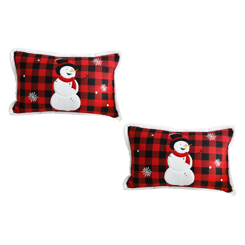 2X 30x50x14cm Red Plush Snowman Lumbar Throw Pillows Christmas Holiday Decor
