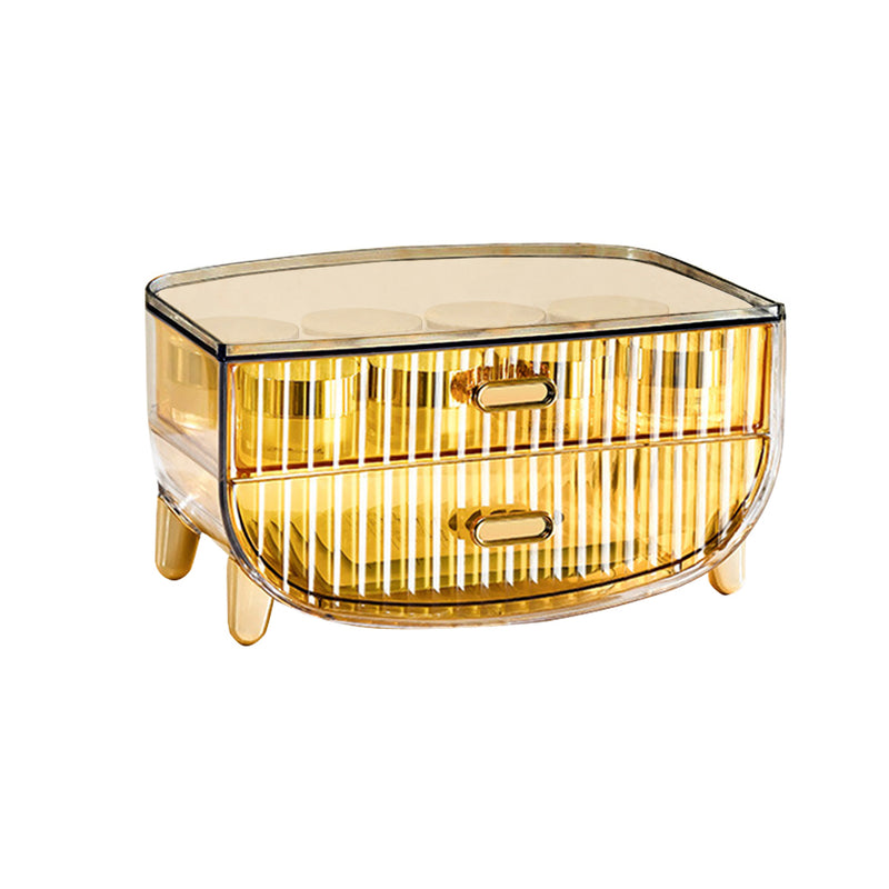 2 Tier Transparent Abs Cosmetic Makeup Organizer Golden Yellow 28.5X18X14.5cm