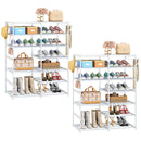 2X 12-Shelf Shoe Storage Rack Organizer White Iron Pipe Space-Saving Design