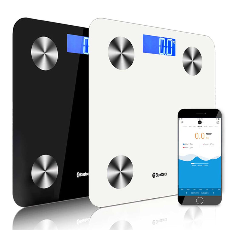 2X Wireless Bluetooth Body Fat Scale Bathroom Health Analyser 180KG Black White