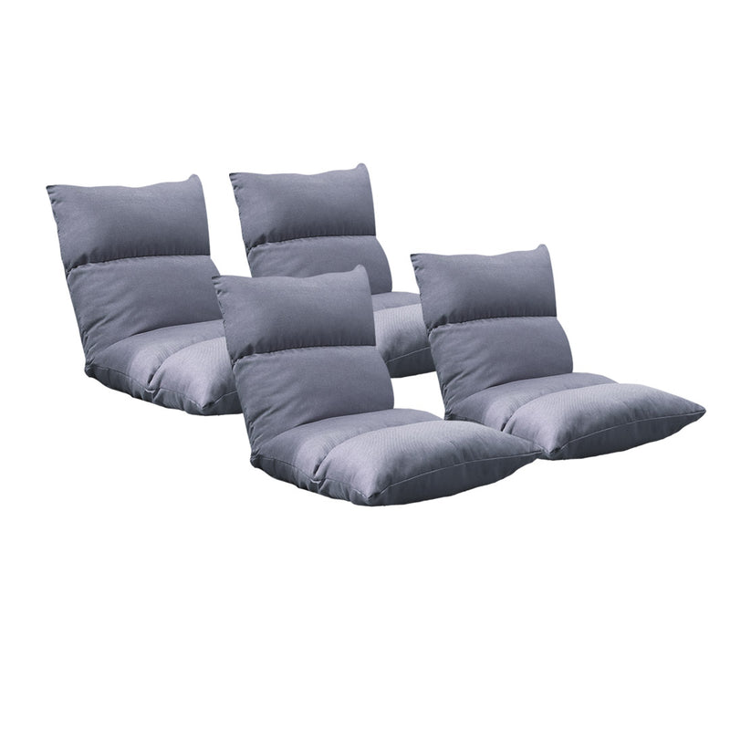 4X Linen Floor Recliner Chairs 108x53x15cm Adjustable 5 Position Folding Grey