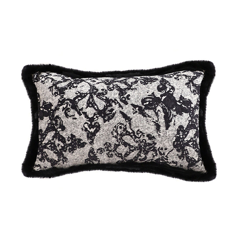 Soft Velvet Lumbar Throw Pillow Cover 35x50cm Black Herringbone Pattern