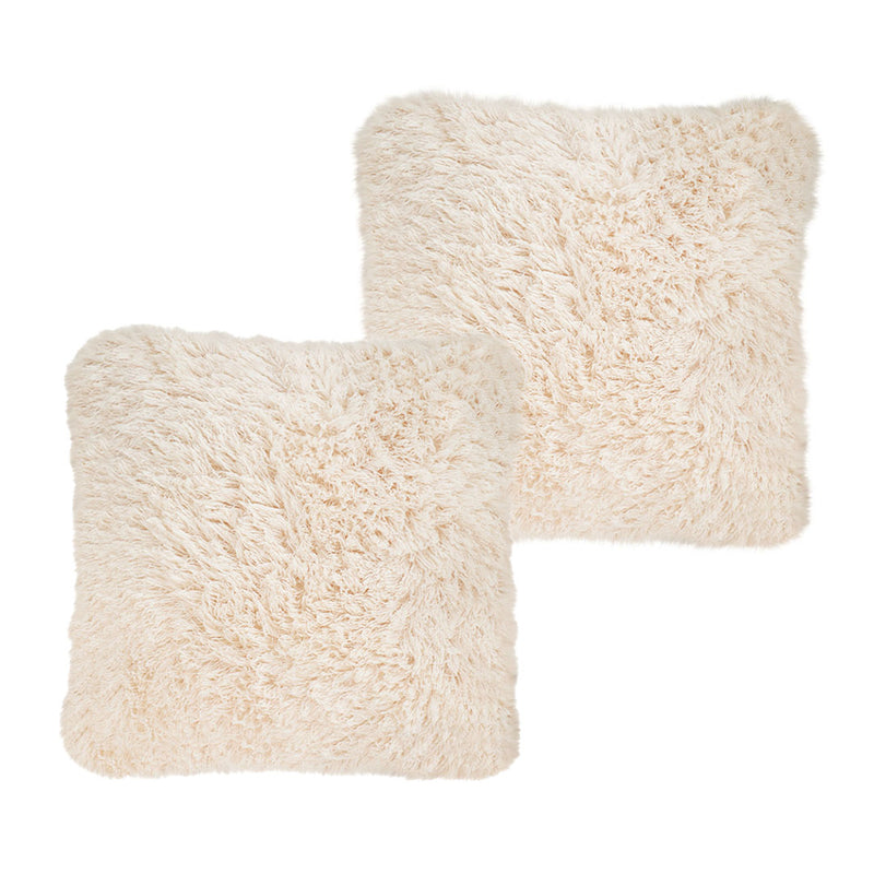 2X Plush Velvet Sofa Cushion 45X45X15CM Beige Polyester Cotton