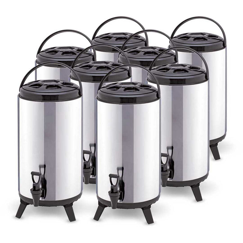 8X 14L Stainless Steel Insulated Coffee Tea Beer Barrel With Tap Dispenser