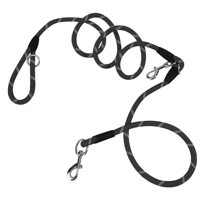 220cm Polyester Rope Double Ended Hands Free Dog Cat Leash Black