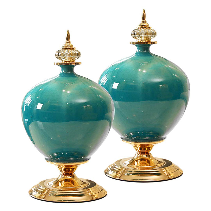 2X Green Ceramic Oval Flower Vase 38cm Gold Metal Base Home Wedding Decor