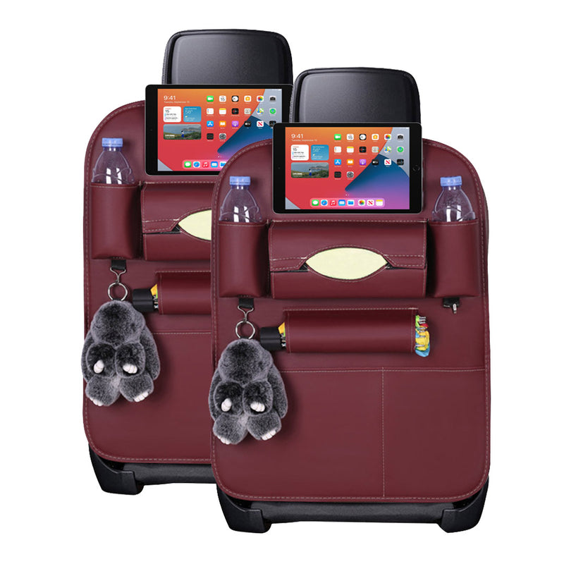 2X Pvc Leather Car Back Seat Organizer 50 X 65 Cm Red 7 Pocket Tablet Holder