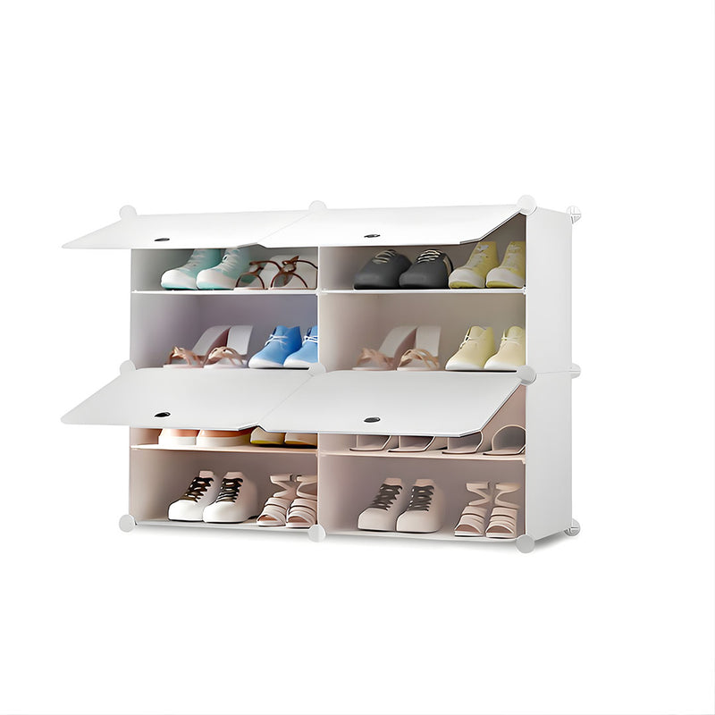 4 Tier 2 Column White Shoe Rack Organizer Durable Space Saving with Cover