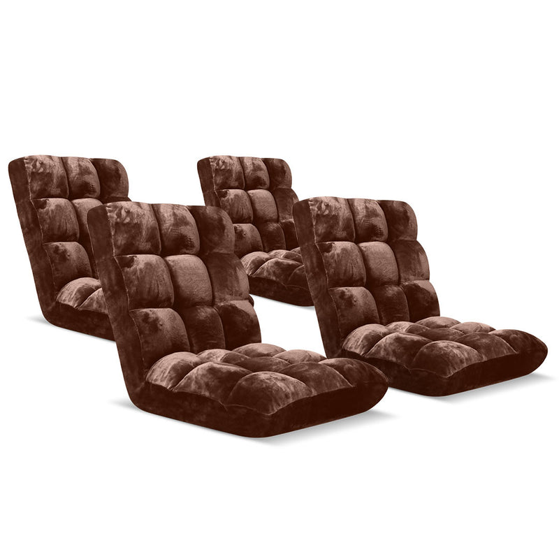 4X Folding Floor Recliner Cushion Memory Foam Plush 108x53x10cm Coffee