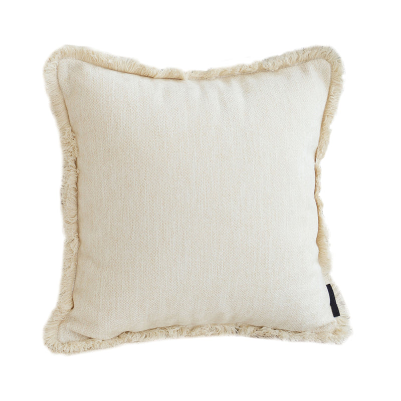 45cm Cream Square Throw Pillow Soft Velvet Chenille Tassel Decor Cushion