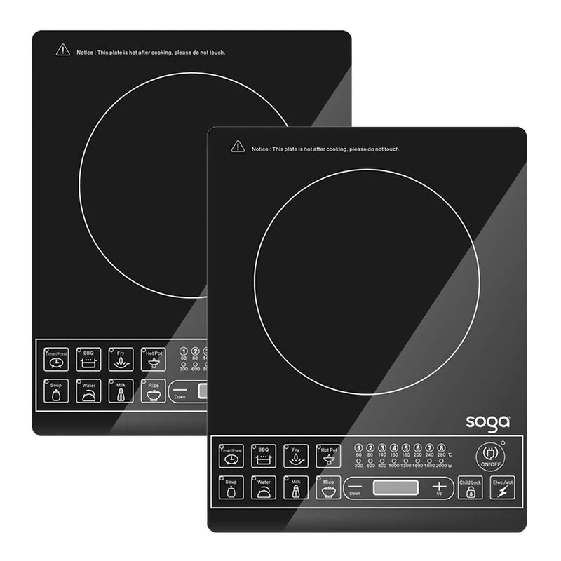 2X Portable Induction Cooktop 2000W 8 Levels 60C To 280C 18.2cm Glass Top